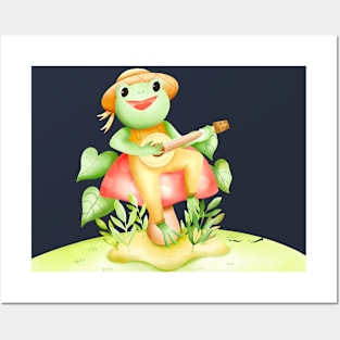 Frog Playing music watercolor Posters and Art